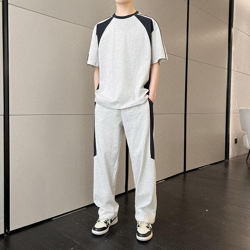 メンズジャージ 配色切替半袖上下セットアップジャージ