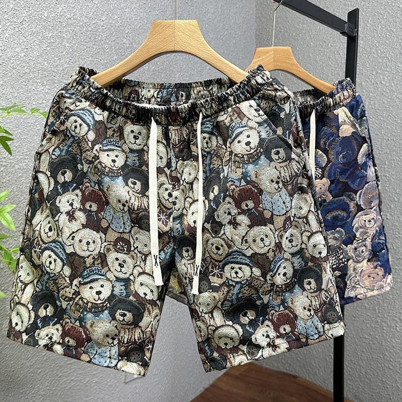 メンズジャージ専門店 くまぬいぐるみ柄リラックスショートパンツ
